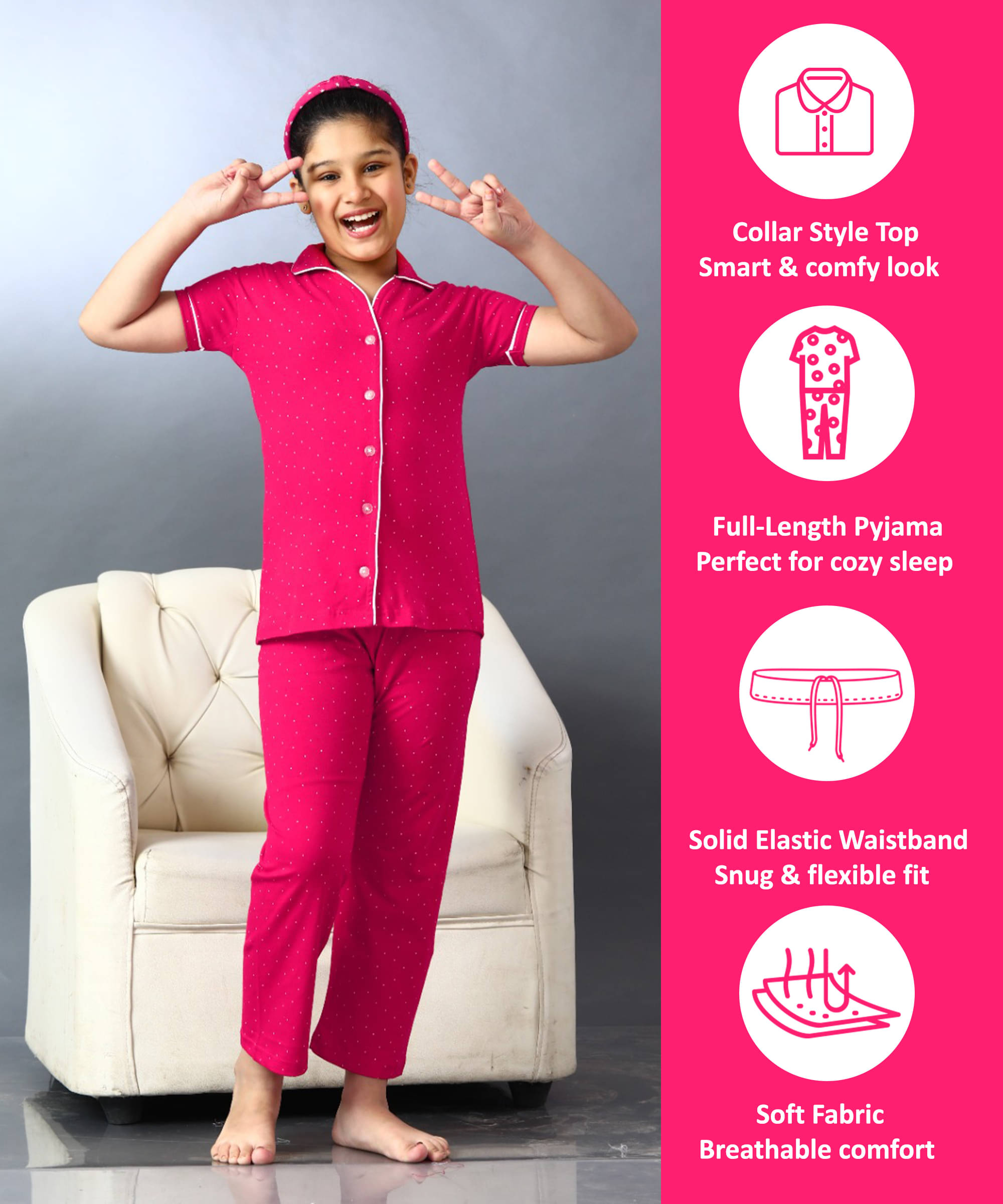     			Babylite Pack of 1 Girls Hosiery Nightsuit Set ( Pink )