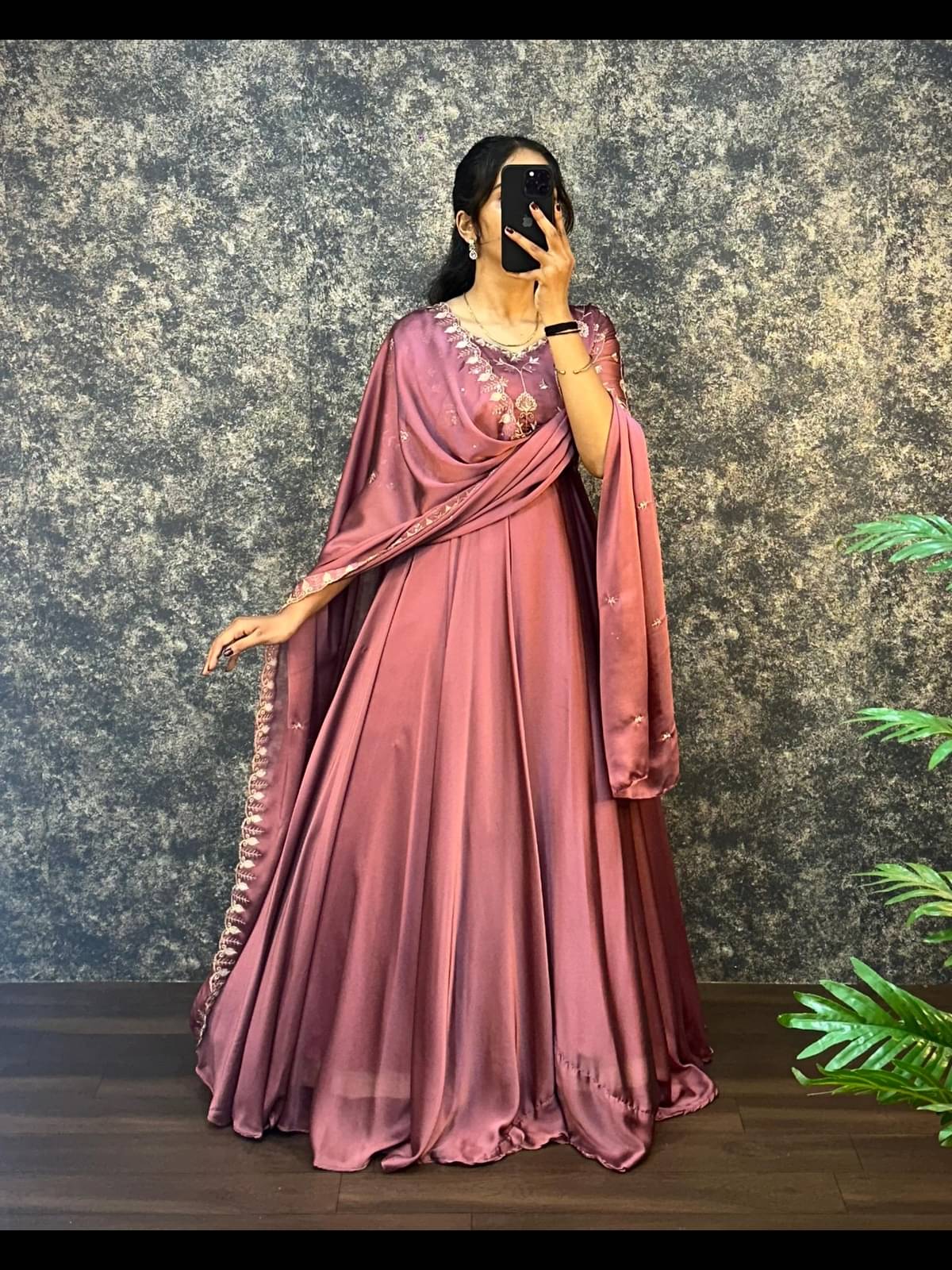 Bhakti Creation Women Silk Blend Anarkali Stitched Ethnic Gown With Dupatta ( Peach )     			Bhakti Creation Women Silk Blend Anarkali Stitched Ethnic Gown With Dupatta ( Peach )