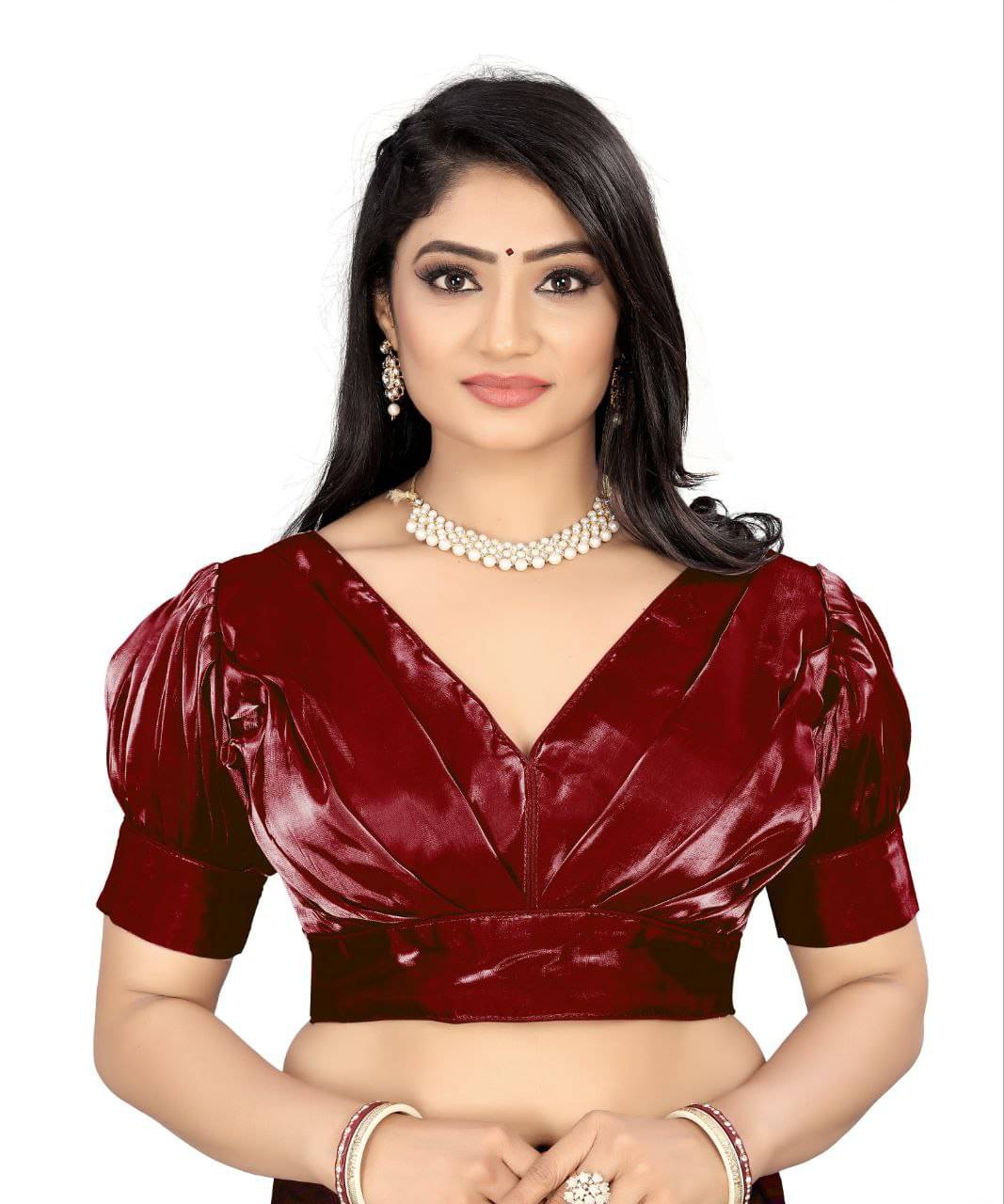 Bigbest Feb Art Silk Readymade with Pad V-Neck Women's Blouse ( Maroon )     			Bigbest Feb Art Silk Readymade with Pad V-Neck Women's Blouse ( Maroon )