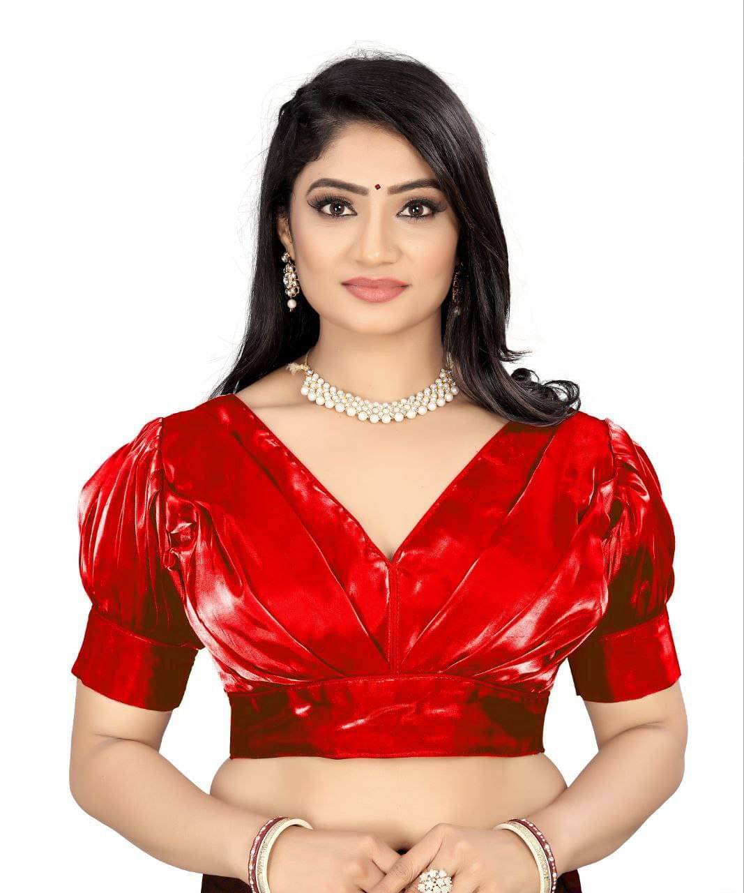 Bigbest Feb Art Silk Readymade with Pad V-Neck Women's Blouse ( Red )     			Bigbest Feb Art Silk Readymade with Pad V-Neck Women's Blouse ( Red )