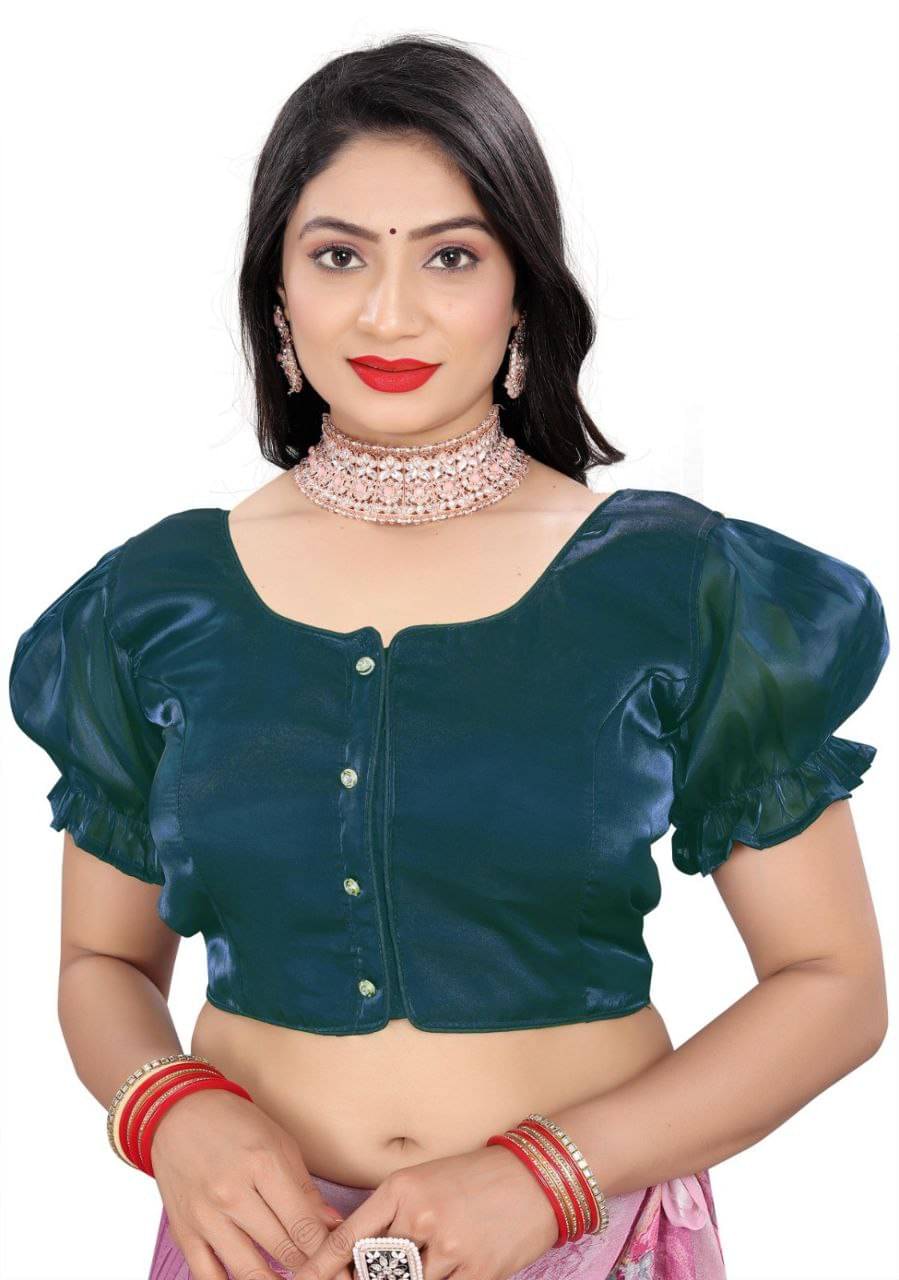 Bigbest Feb Silk Readymade with Pad V-Neck Women's Blouse ( Blue )     			Bigbest Feb Silk Readymade with Pad V-Neck Women's Blouse ( Blue )