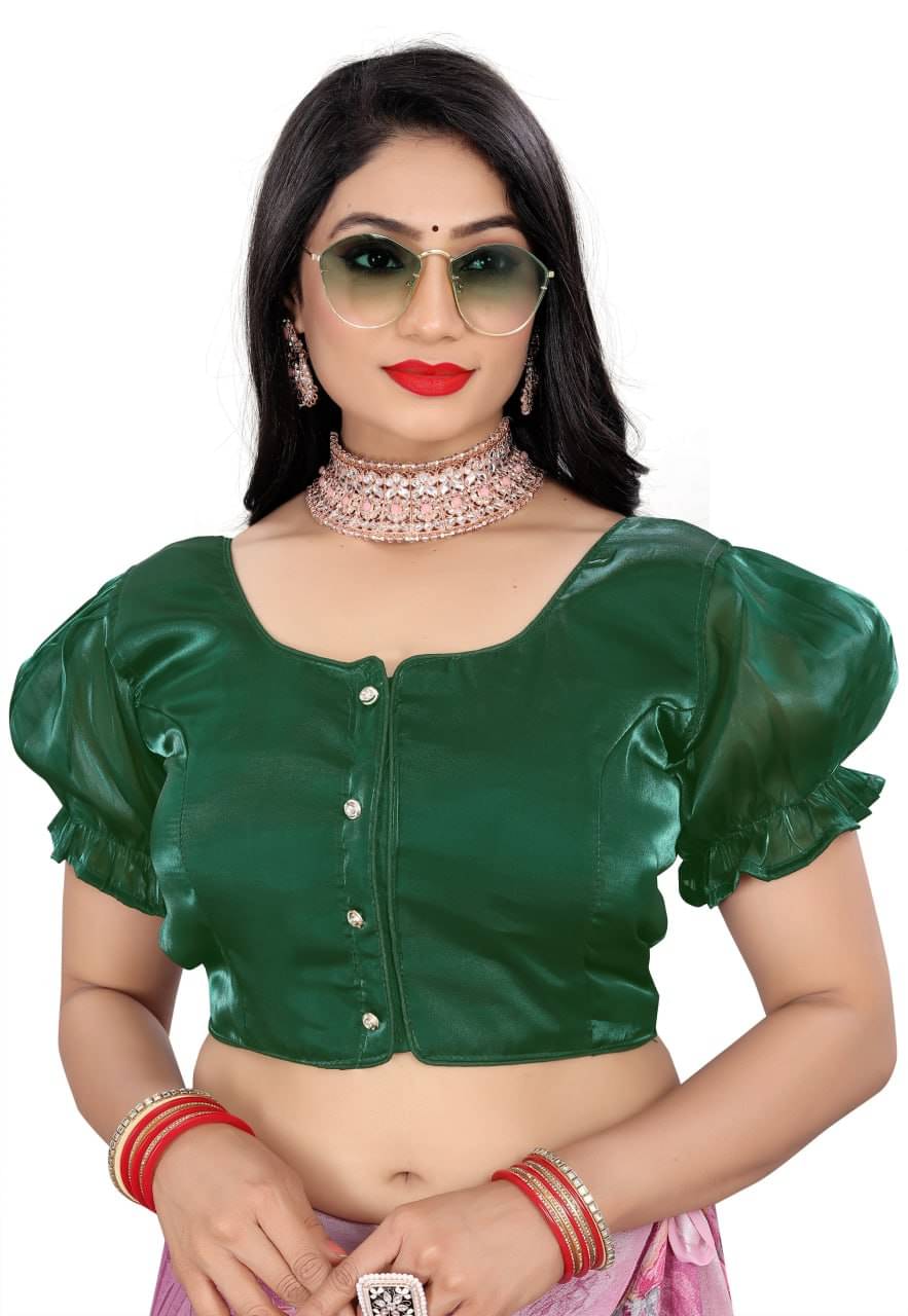     			Bigbest Feb Silk Readymade with Pad V-Neck Women's Blouse ( Green )
