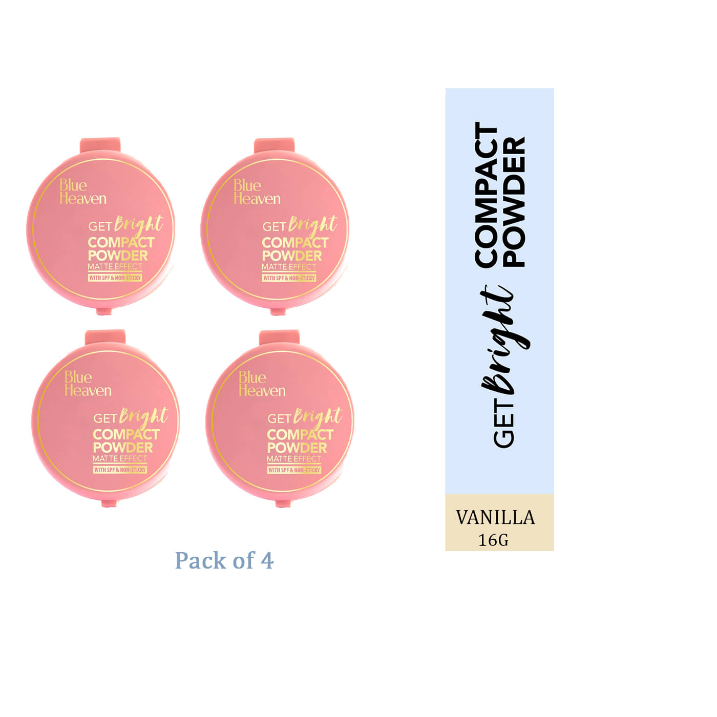     			Blue Heaven Get Bright Compact Powder,Vanilla, 16g (Pack of 4)