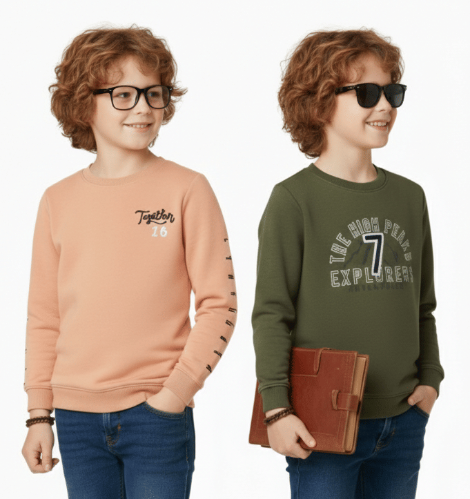     			COLOR HUNT Pack of 2 Boys Cotton Sweatshirt ( Pink & Green )
