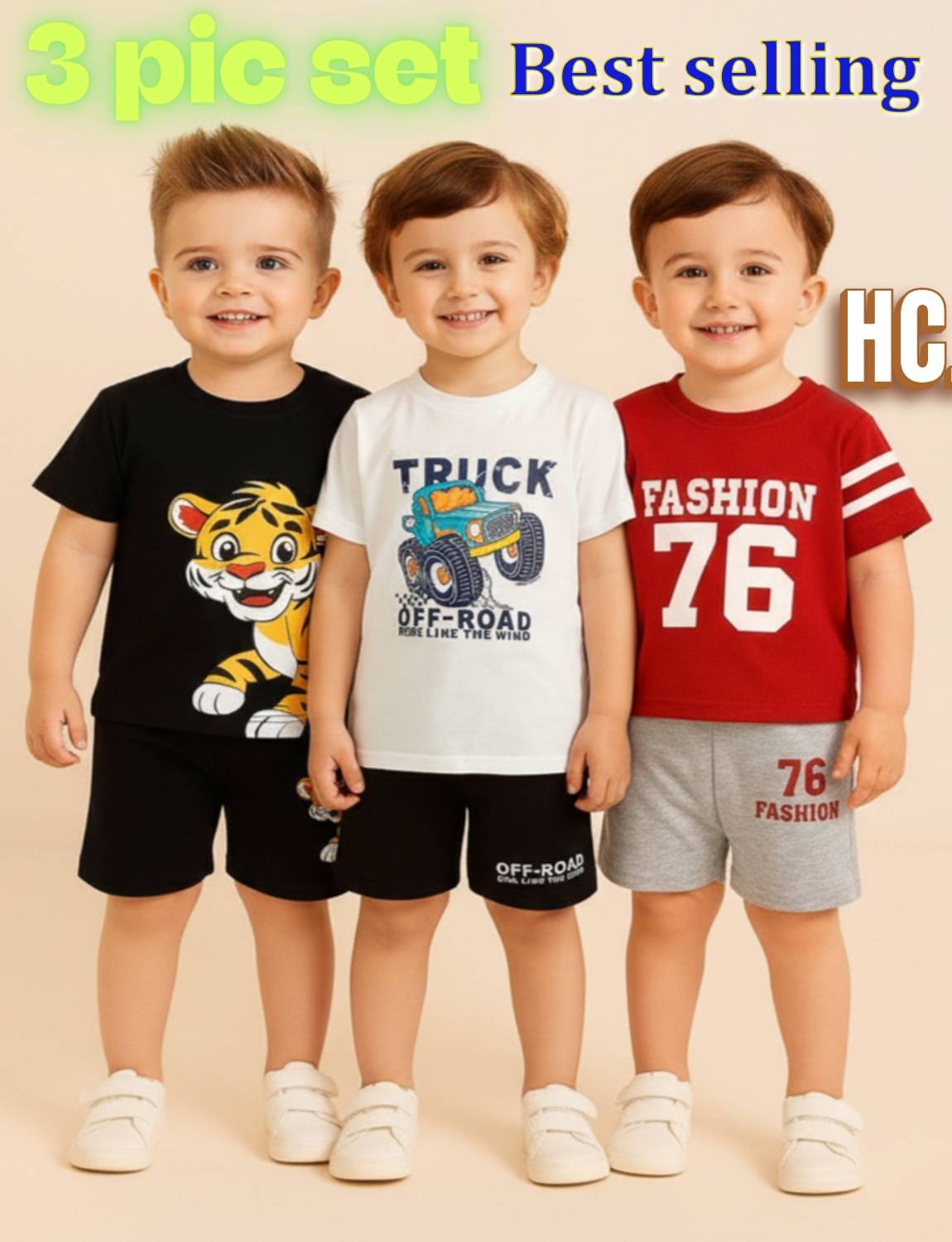     			CUTEVIBE Pack of 3 Unisex Cotton Blend T-Shirt & Shorts Set ( Multicolor )