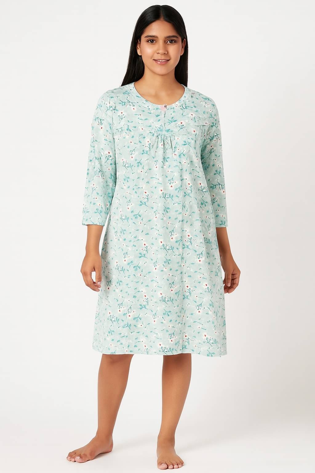    			Camey Fleece Printed Women Regular Nighty ( Green )
