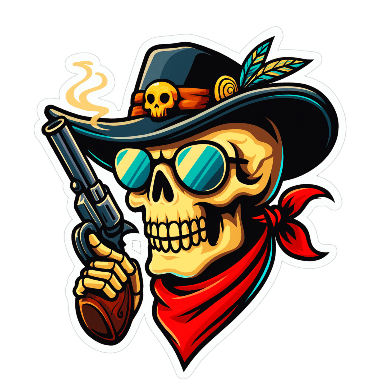     			Cowboy Skull Waterproof Sticker (12 cm) | Edgy Western Vinyl Decal for Bike, Laptop & Urban Decor