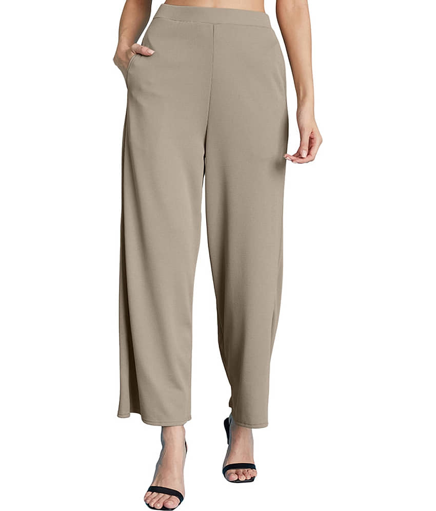 DE TRENDZ Women Cotton Blend Wide Leg Trousers ( Olive ) - Trousers | Buy online on ZillyBuy