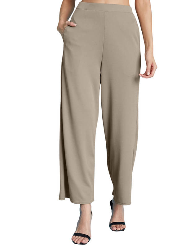     			DE TRENDZ Women Cotton Blend Wide Leg Trousers ( Beige )