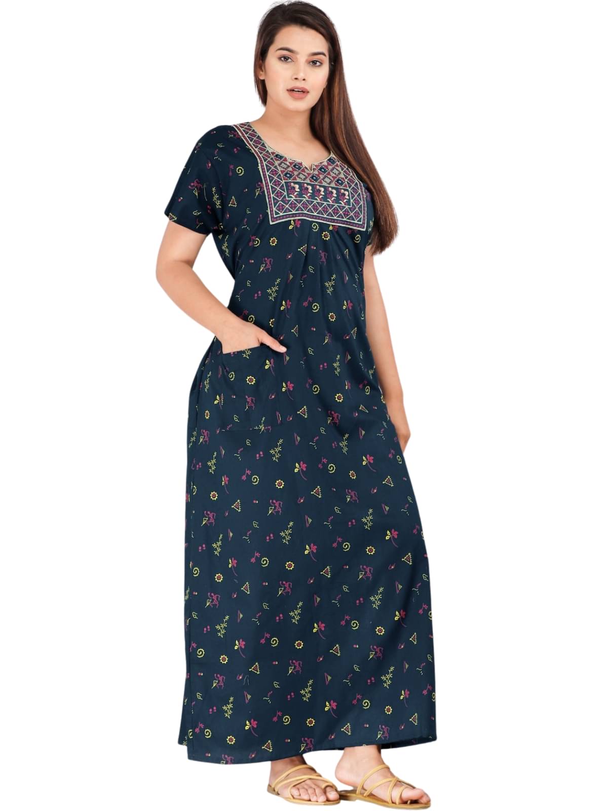     			Dgsm Craft Cotton Blend Printed Women Regular Nighty ( Blue )