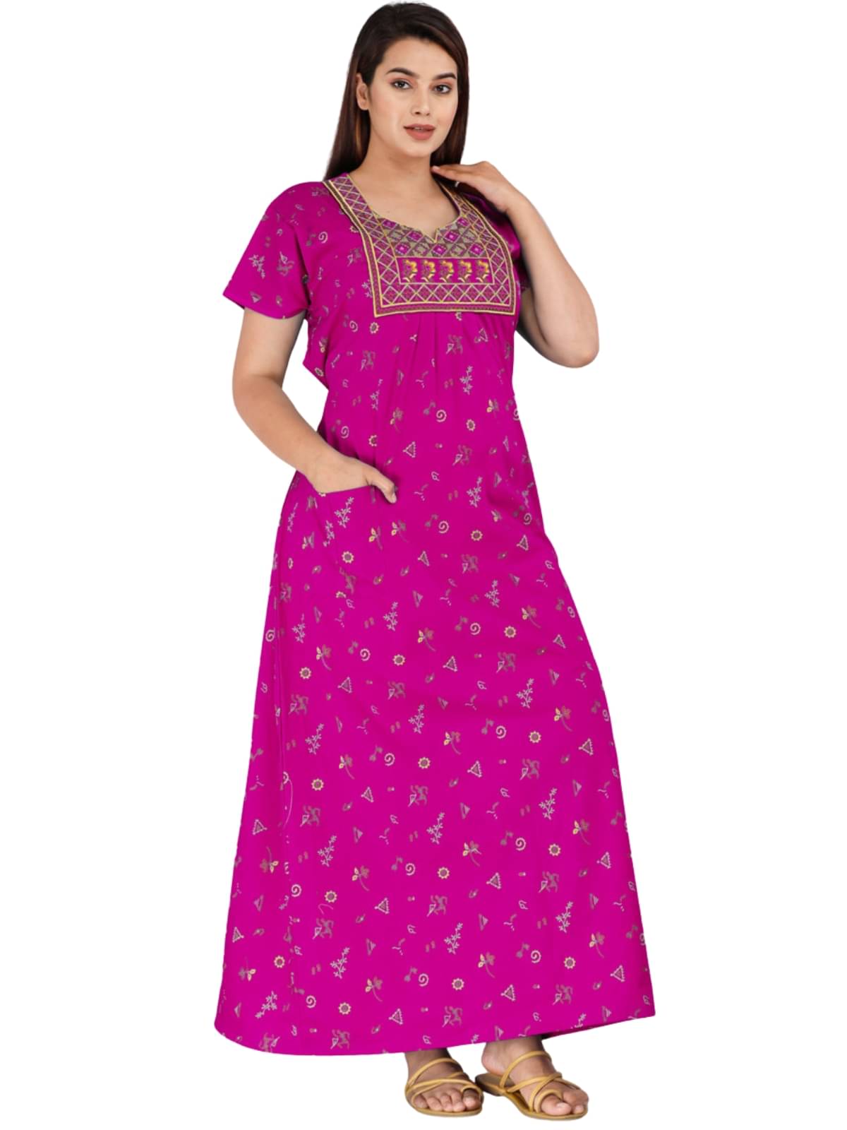     			Dgsm Craft Cotton Blend Printed Women Regular Nighty ( Pink )