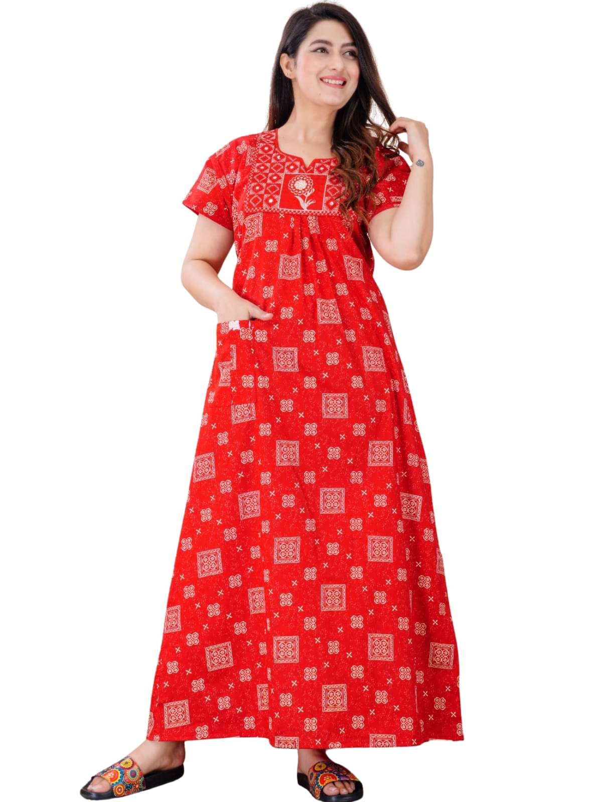     			Dgsm Craft Cotton Blend Printed Women Regular Nighty ( Wine )