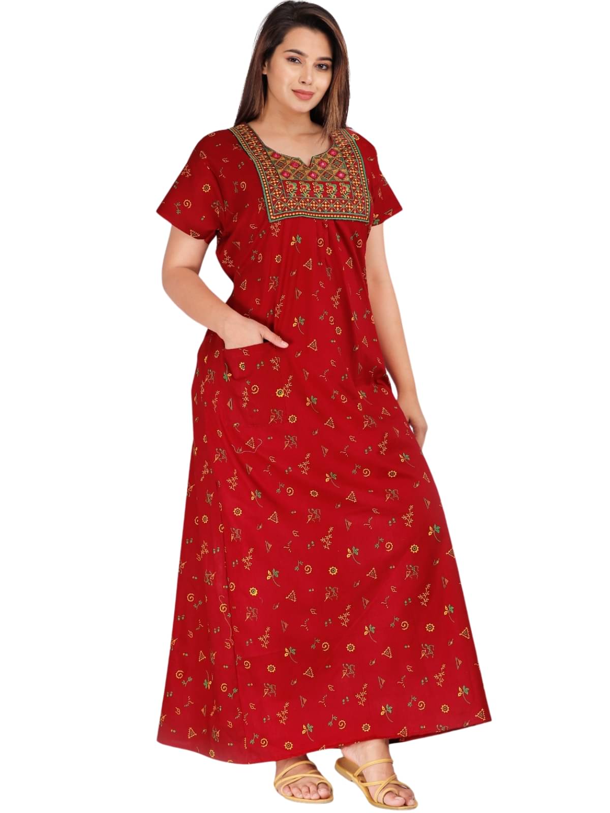 Dgsm Craft Cotton Blend Printed Women Regular Nighty ( Multicolor )     			Dgsm Craft Cotton Blend Printed Women Regular Nighty ( Multicolor )