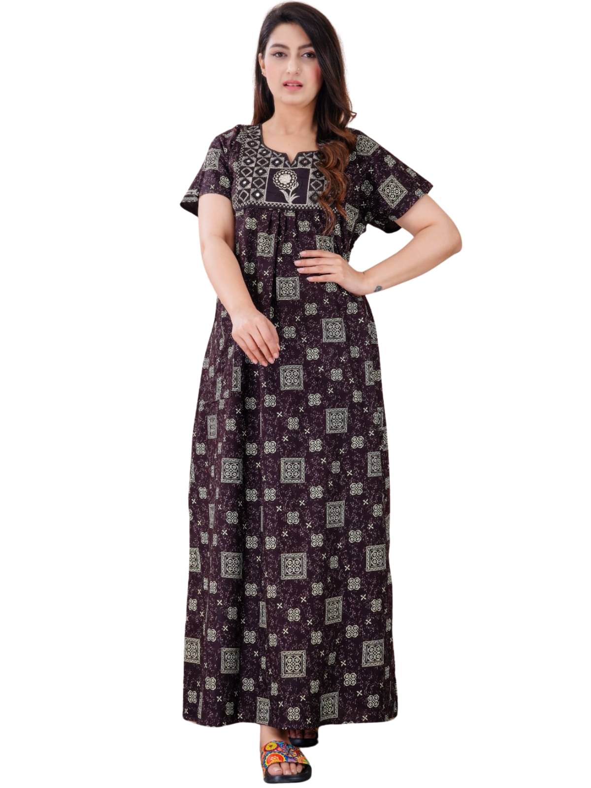     			Dgsm Craft Cotton Blend Printed Women Regular Nighty ( Black )