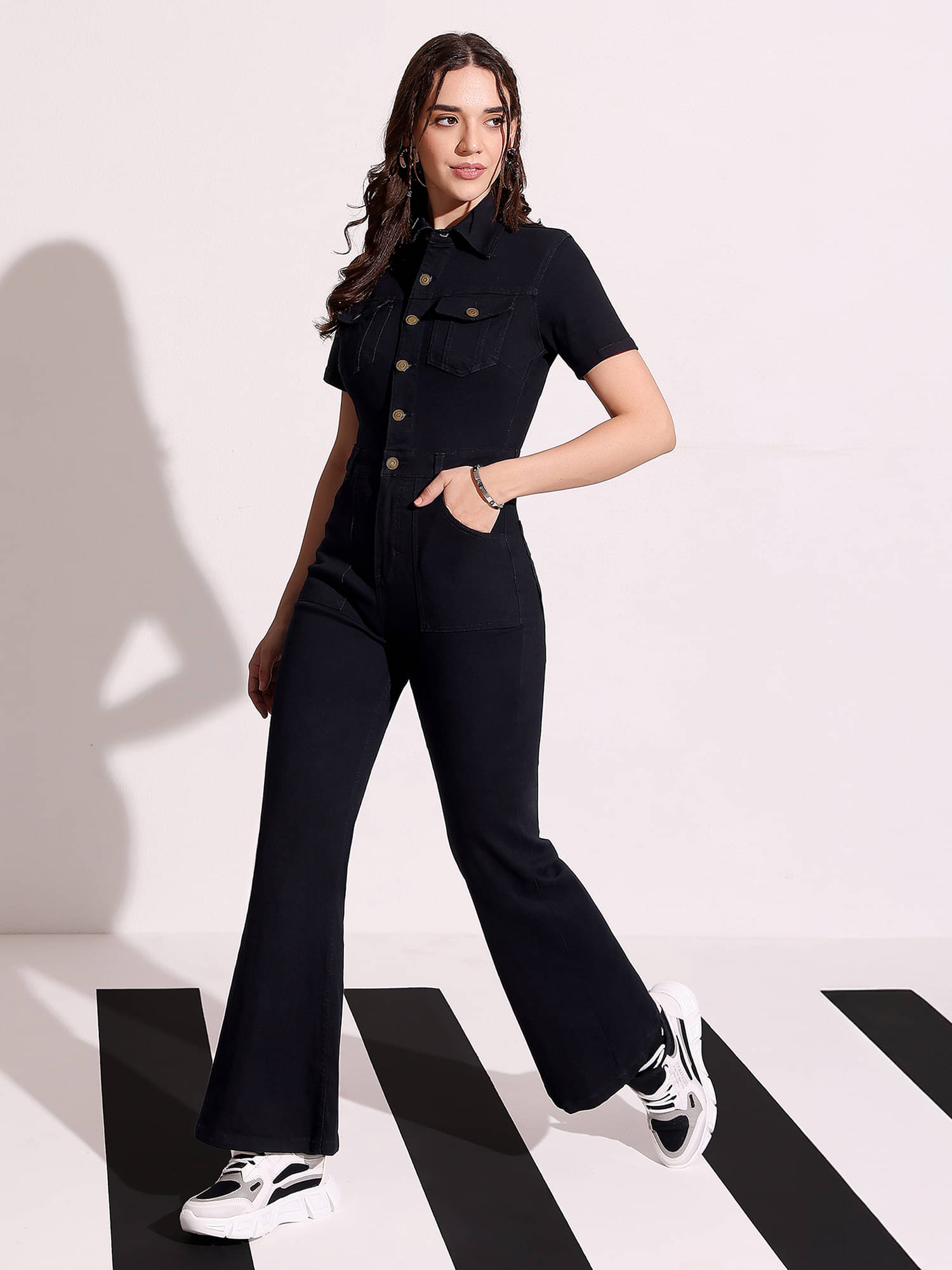 Dolce Crudo Women Solid Cotton Jumpsuit ( Black ) Dolce Crudo Women Solid Cotton Jumpsuit ( Black )