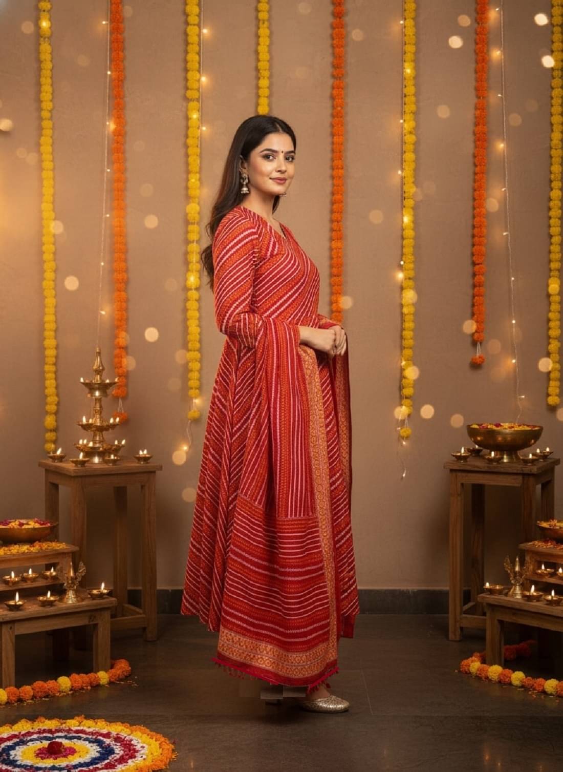 ETZIN Women Cotton Printed Anarkali Kurti With Pants ( Red )     			ETZIN Women Cotton Printed Anarkali Kurti With Pants ( Red )