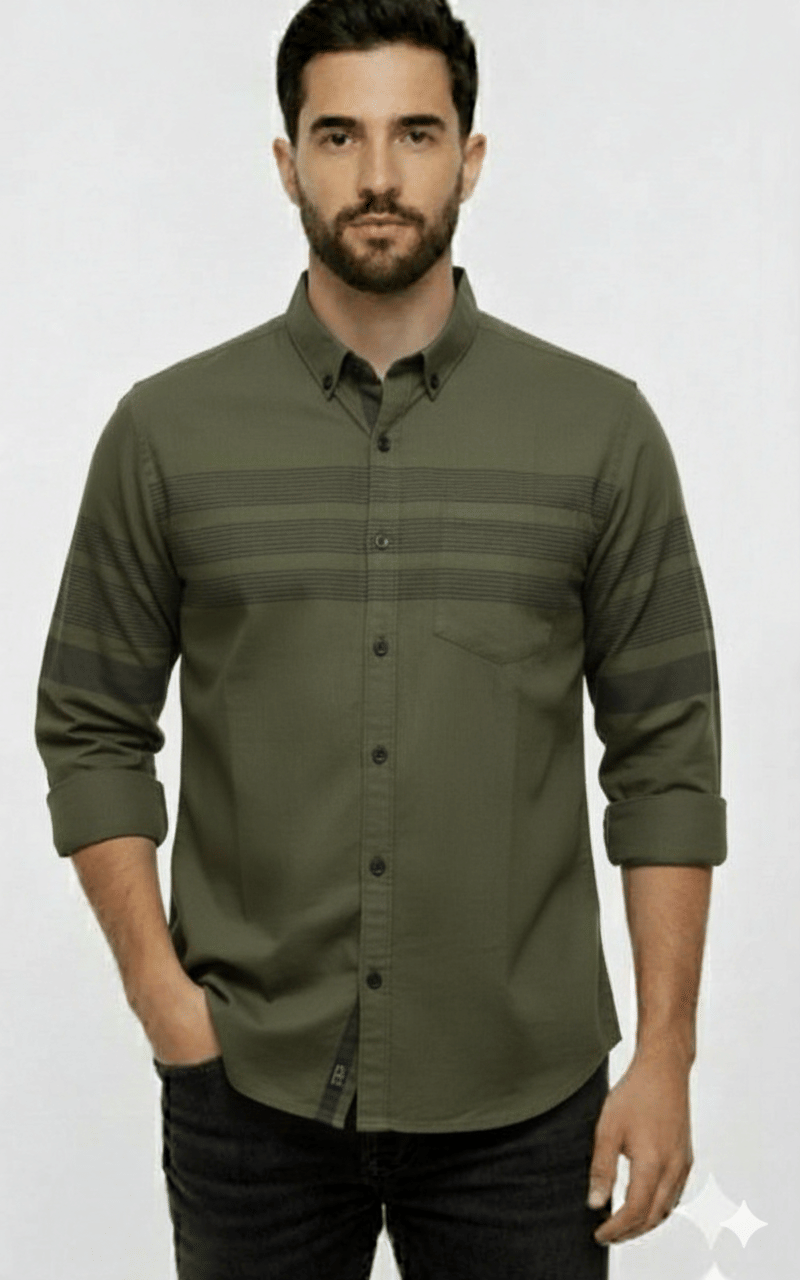     			FABRIZER 100% Cotton Regular Fit Striped Full Sleeves Men's Casual Shirt - Green ( Pack of 1 )