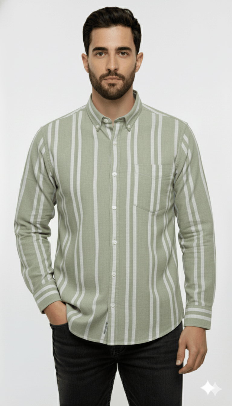     			FABRIZER 100% Cotton Regular Fit Striped Full Sleeves Men's Casual Shirt - Green ( Pack of 1 )