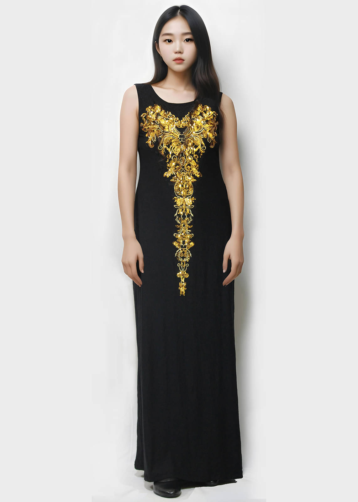     			Finian Women Viscose Applique Bodycon Dress ( Black )