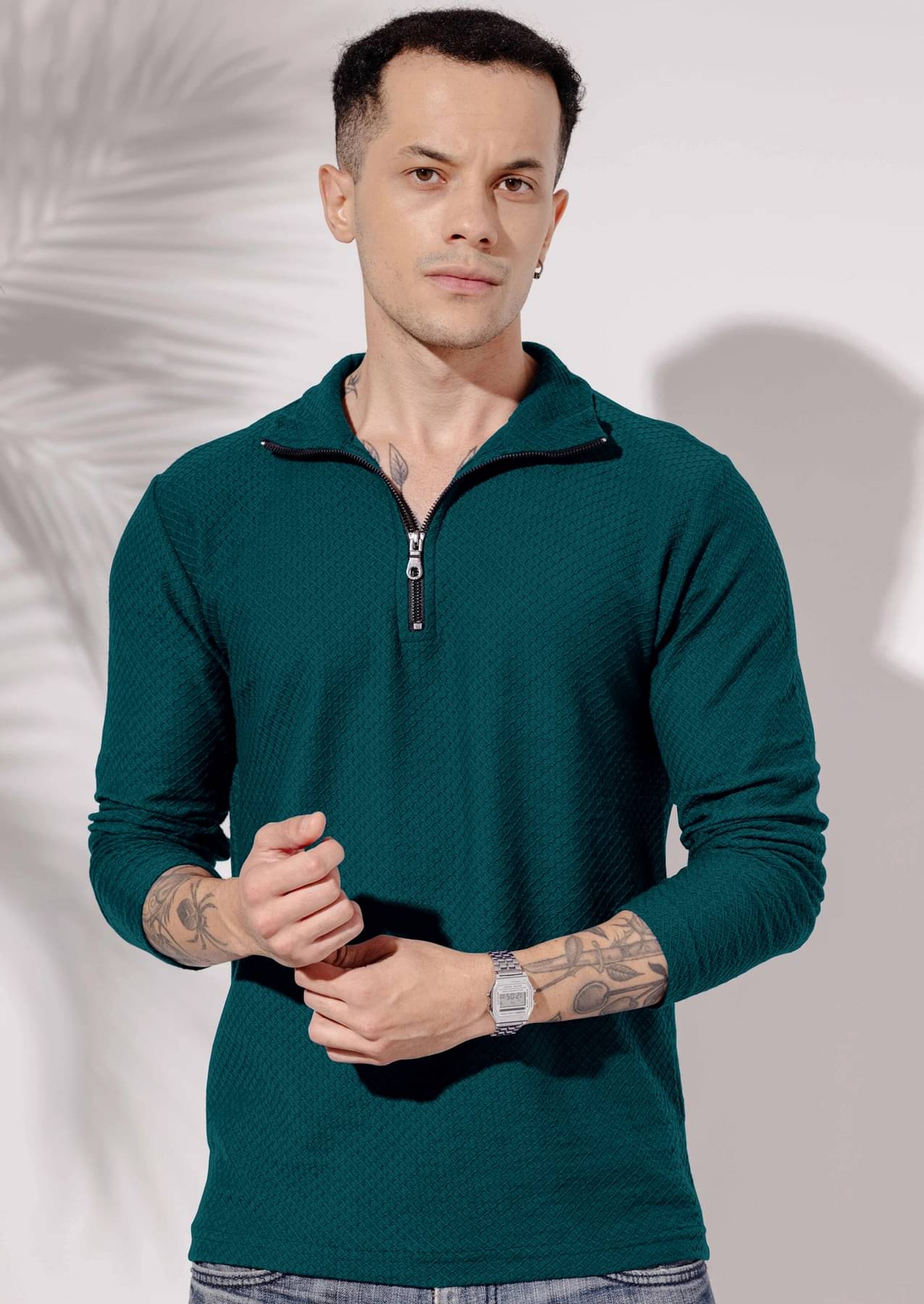 KAJARU Men Cotton Blend Regular Fit Self Design Polo T Shirt ( Teal Blue ) KAJARU Men Cotton Blend Regular Fit Self Design Polo T Shirt ( Teal Blue )