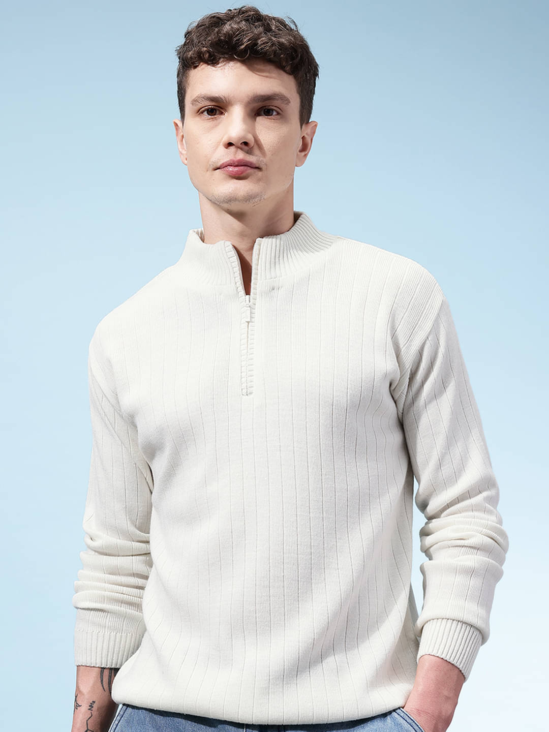 KASMA Acrylic High Neck Men's Full Sleeves Pullover Sweater - Off-White ( Pack of 1 )     			KASMA Acrylic High Neck Men's Full Sleeves Pullover Sweater - Off-White ( Pack of 1 )