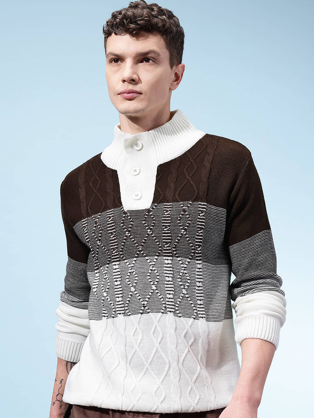     			KASMA Acrylic High Neck Men's Full Sleeves Cardigan Sweater - Brown ( Pack of 1 )