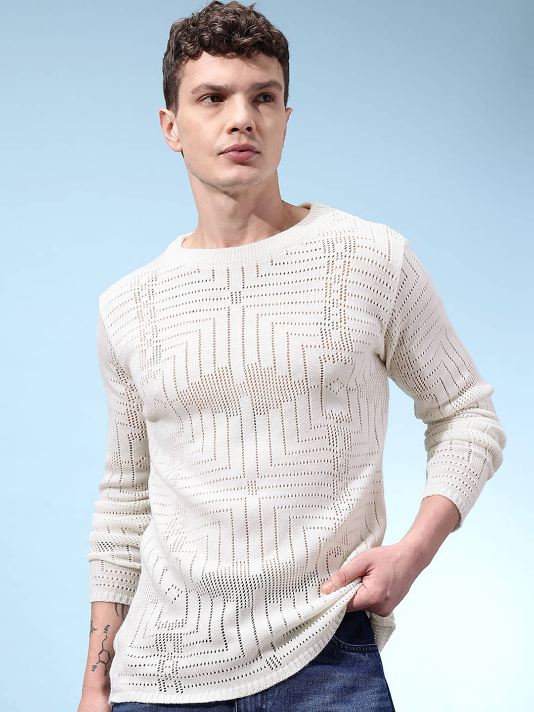 KASMA Acrylic Round Neck Men's Full Sleeves Pullover Sweater - White ( Pack of 1 )     			KASMA Acrylic Round Neck Men's Full Sleeves Pullover Sweater - White ( Pack of 1 )