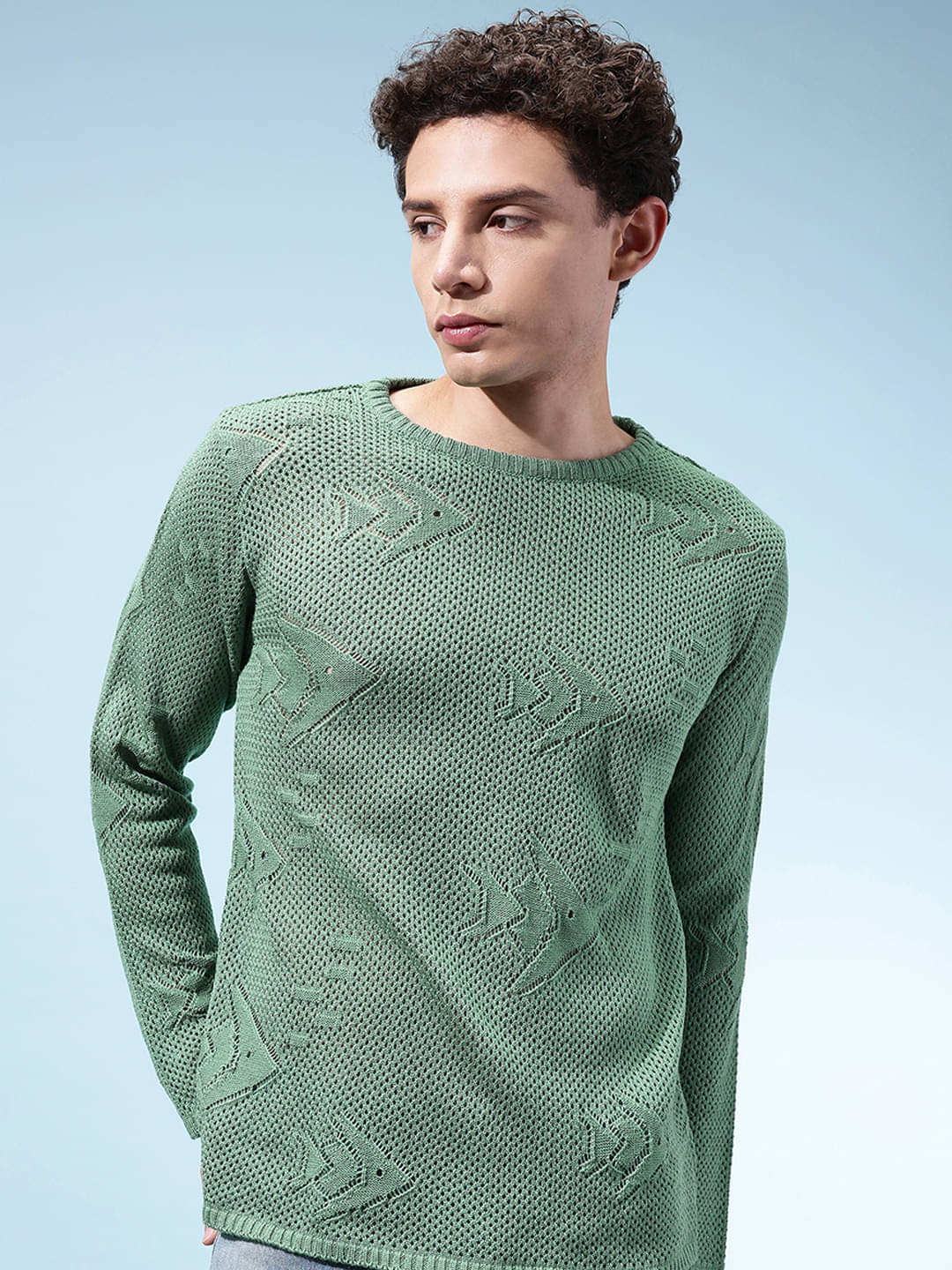     			KASMA Acrylic Round Neck Men's Full Sleeves Pullover Sweater - Sea Green ( Pack of 1 )