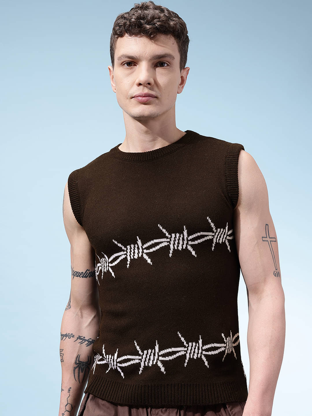     			KASMA Acrylic Round Neck Men's Sleeveless Pullover Sweater - Brown ( Pack of 1 )