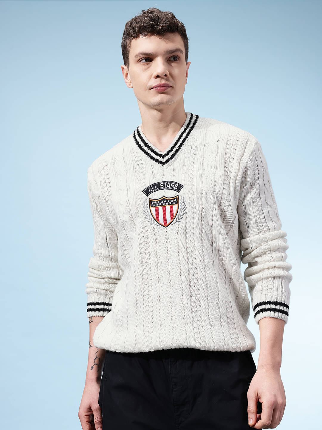 KASMA Acrylic V-Neck Men's Full Sleeves Pullover Sweater - White ( Pack of 1 )     			KASMA Acrylic V-Neck Men's Full Sleeves Pullover Sweater - White ( Pack of 1 )