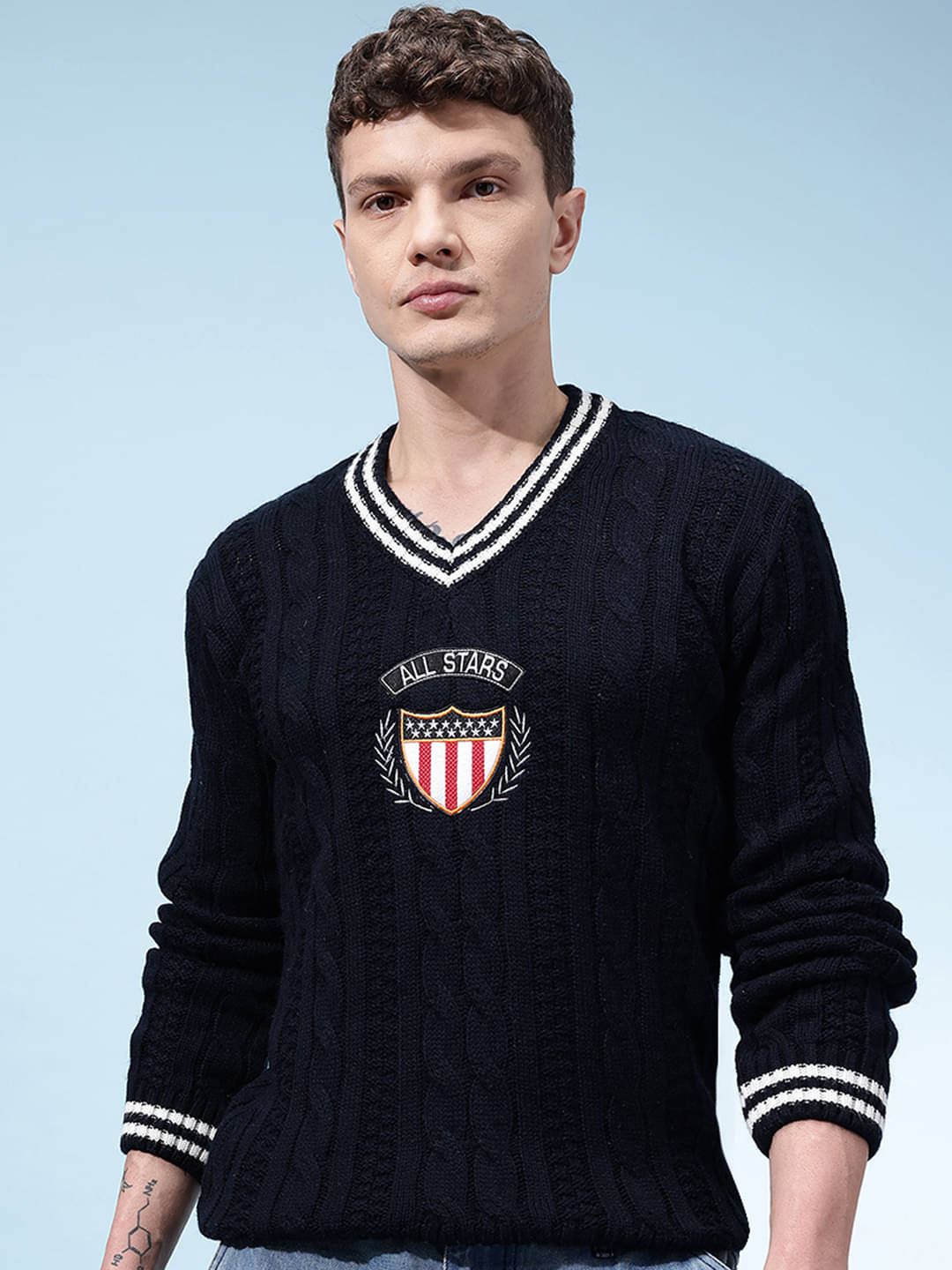 KASMA Acrylic V-Neck Men's Full Sleeves Pullover Sweater - Navy ( Pack of 1 )     			KASMA Acrylic V-Neck Men's Full Sleeves Pullover Sweater - Navy ( Pack of 1 )