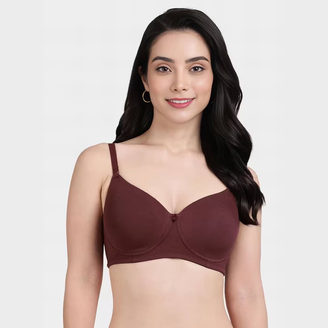     			KrishnaIndian Pack of 1 Lycra Lightly Padded Everyday Bra For Women ( Brown )