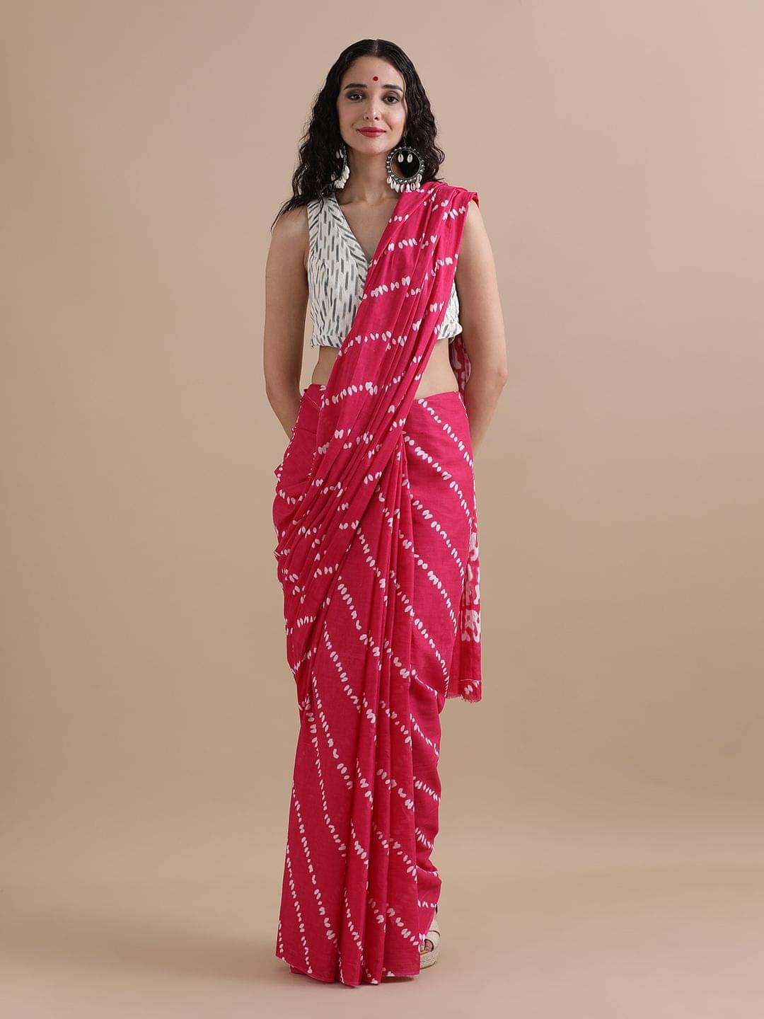     			Lovwear Cotton Printed Regular Saree With Unstitched Blouse Piece ( Pink )