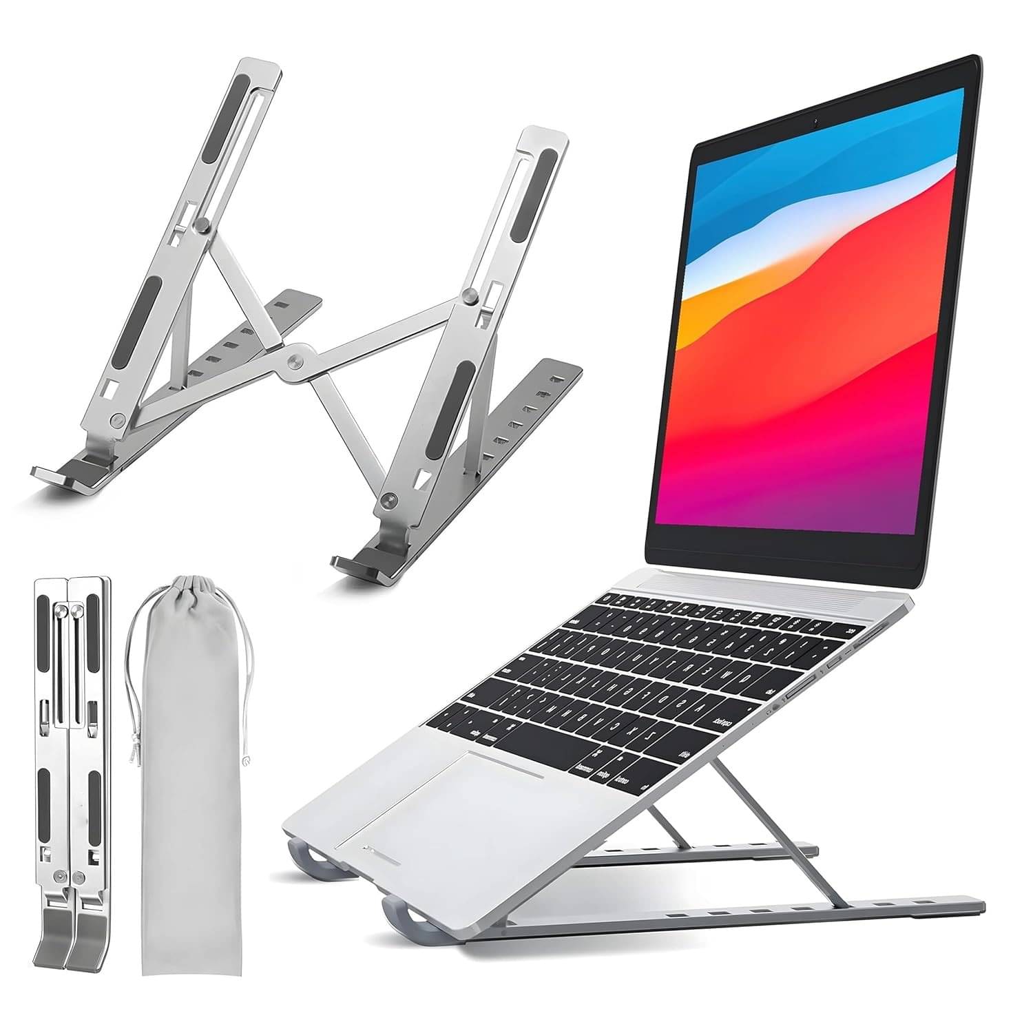     			MAGNIQUE 1 Pc 6 Angles Adjustable Aluminum Ergonomic Foldable Portable Tabletop Laptop/Desktop Riser Stand Holder Compatible for MacBook, HP, Dell, Lenovo & All Other Notebook (Silver)