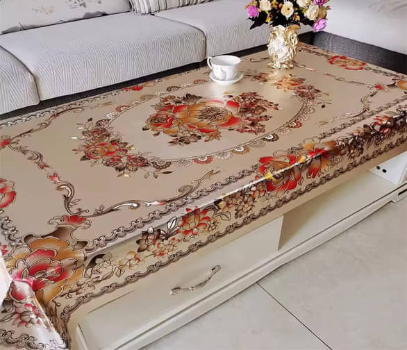 MCS. Printed PVC 4 Seater Rectangle Table Cover & Table Mats ( 151 x 91 ) cm Pack of 1 Gold     			MCS. Printed PVC 4 Seater Rectangle Table Cover & Table Mats ( 151 x 91 ) cm Pack of 1 Gold