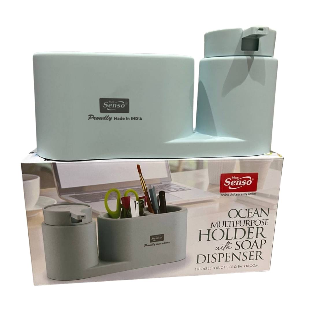 Max Senso Ocean Multipurpose Holder with Soap Dispenser | Desk Organizer for Office & Bathroom Use     			Max Senso Ocean Multipurpose Holder with Soap Dispenser | Desk Organizer for Office & Bathroom Use