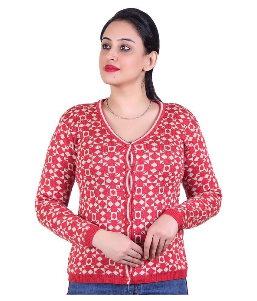Ogarti Women Acrylic Round Neck Cardigan ( Rust )     			Ogarti Women Acrylic Round Neck Cardigan ( Rust )