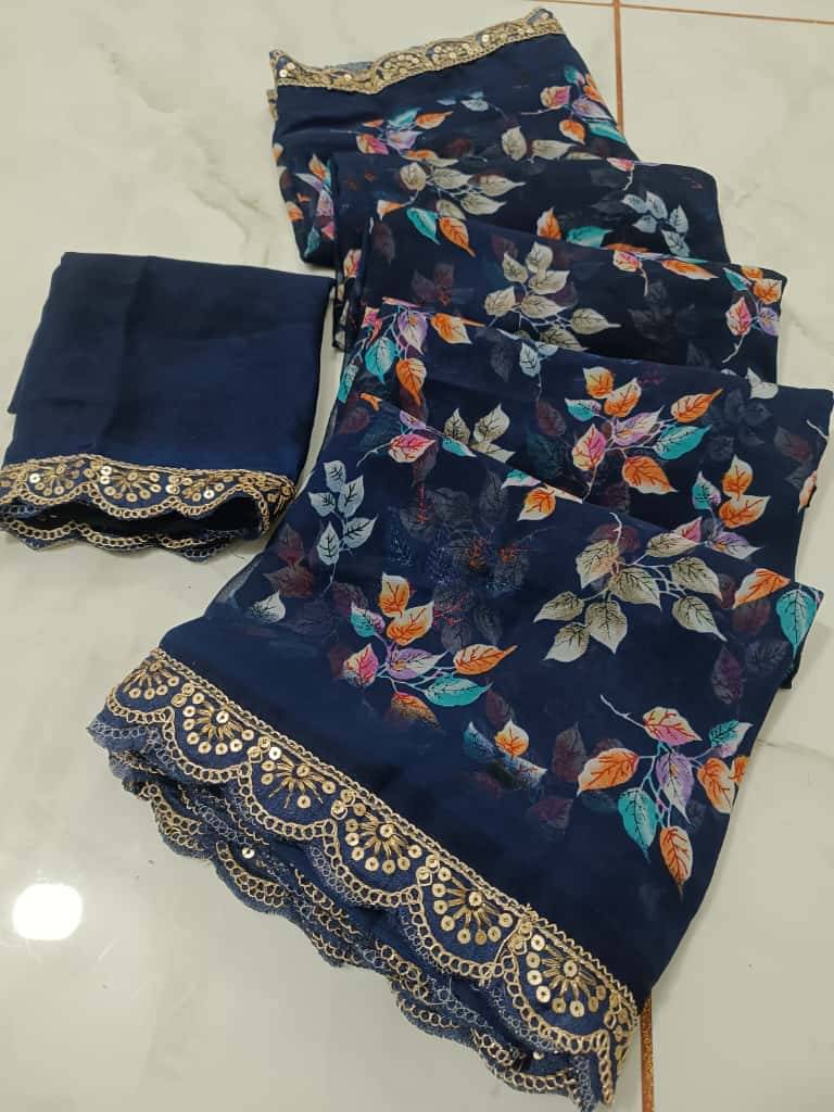    			PARVANYA FASHION HUB Georgette Printed Bandhani Sarees With Unstitched Blouse Piece ( Blue )
