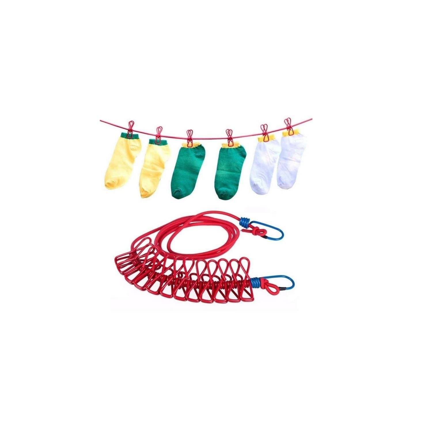     			Portable Multi Functional Drying Rope with 12 Clips and 2 Hooks/Portable Outdoor Travel Clothesline Rope Clothes Hanging Hook
