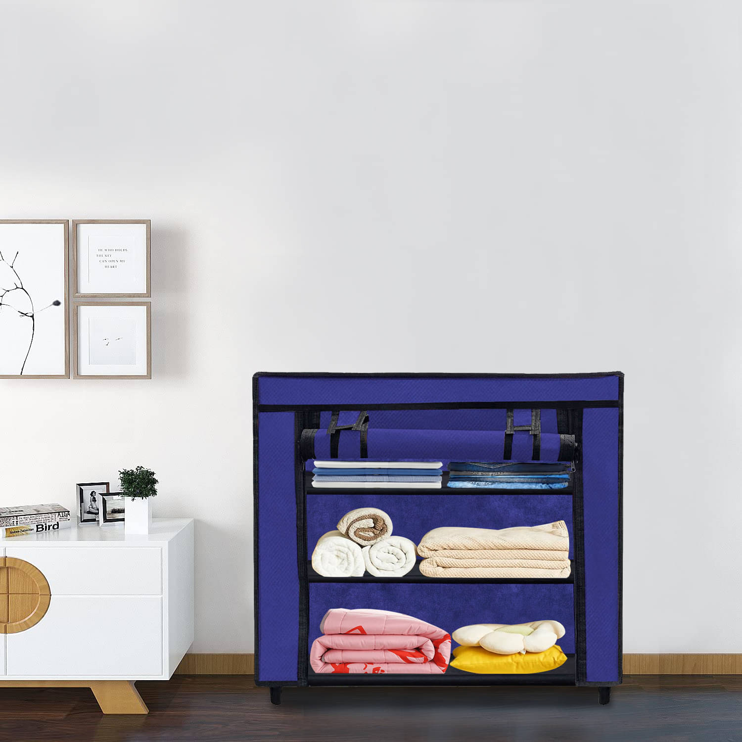     			Premium Steel Frame Wardrobe with Elegant Fabric Cover