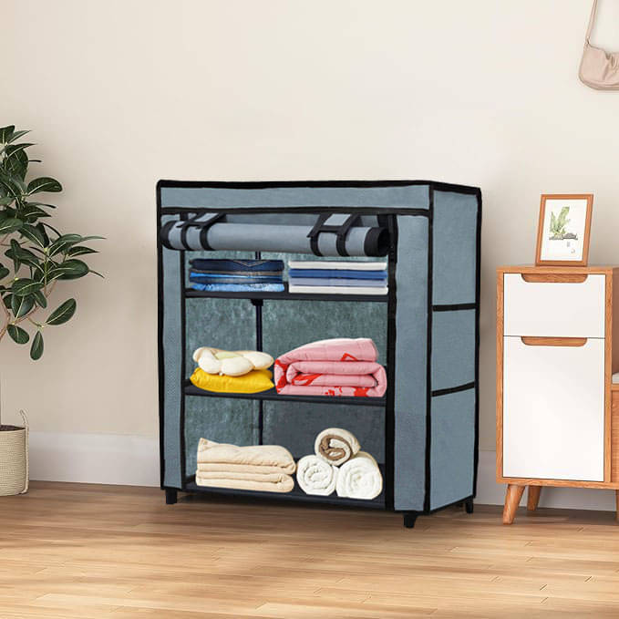     			Premium Steel Frame Wardrobe with Elegant Fabric Cover