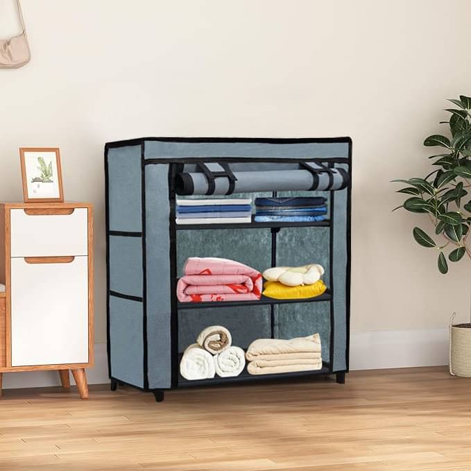     			Premium Steel Frame Wardrobe with Elegant Fabric Cover