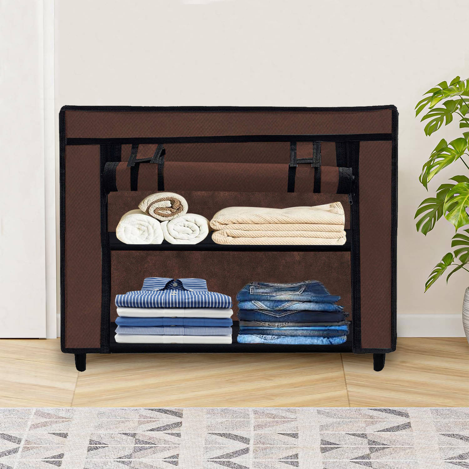     			Premium Steel Frame Wardrobe with Elegant Fabric Cover