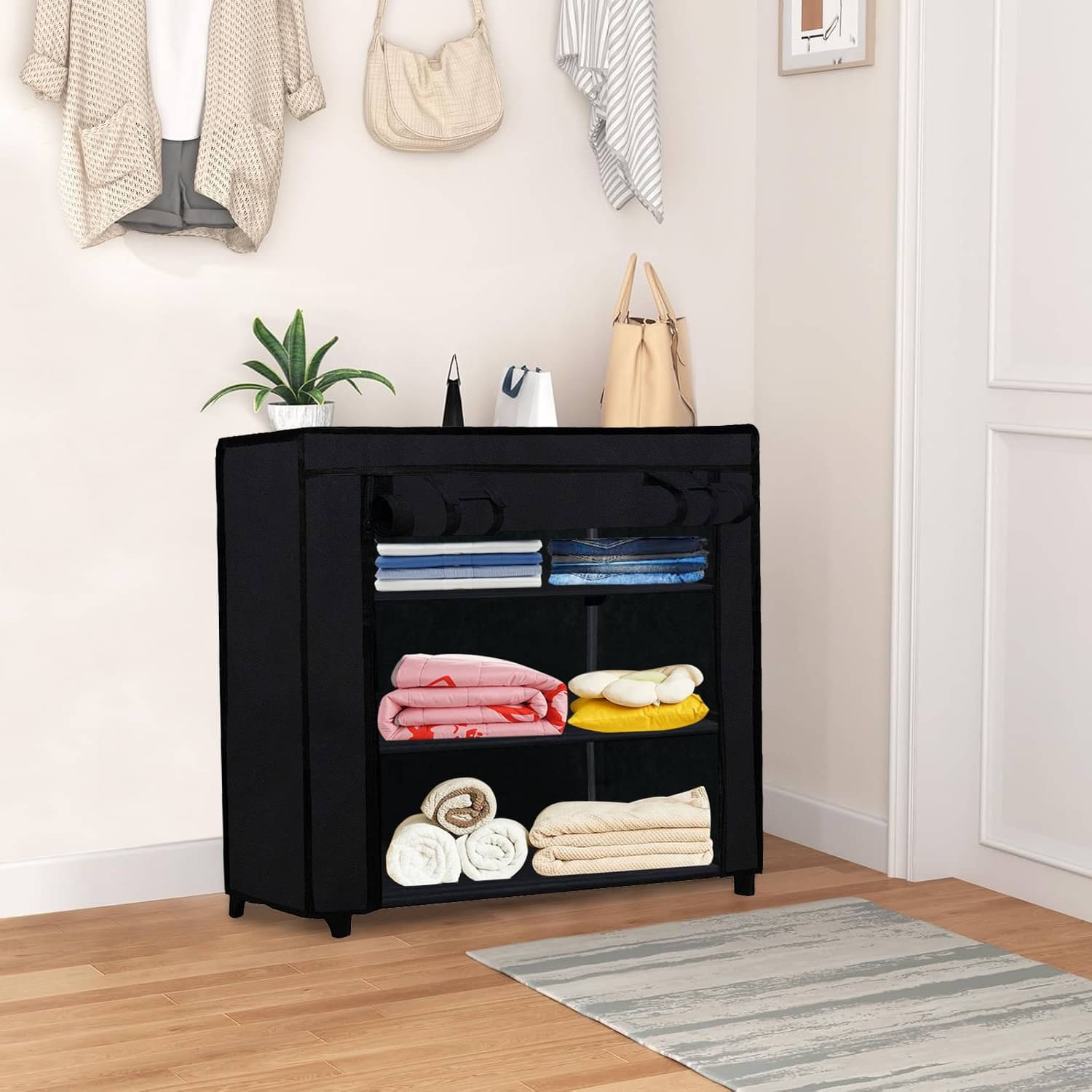     			Premium Steel Frame Wardrobe with Elegant Fabric Cover