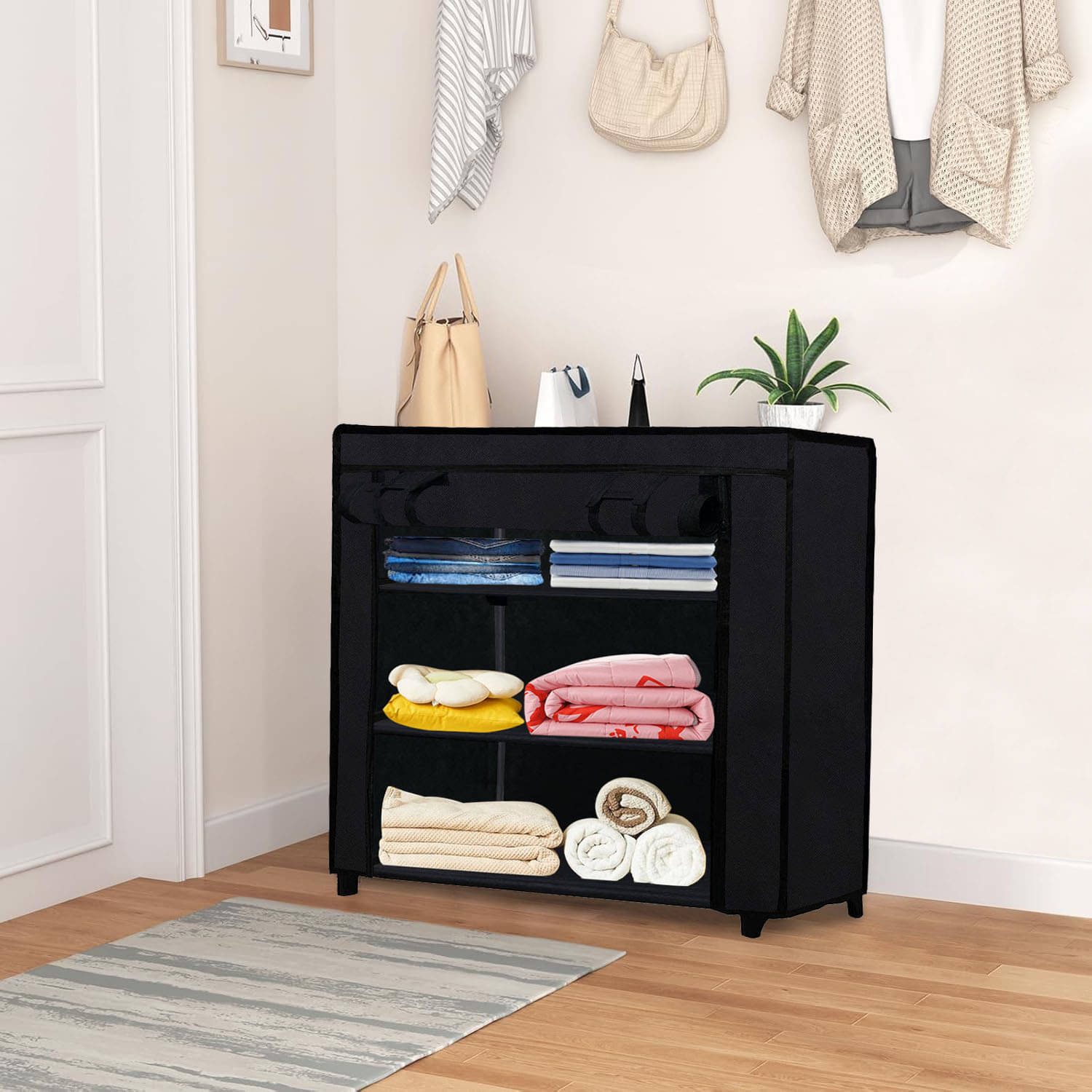     			Premium Steel Frame Wardrobe with Elegant Fabric Cover