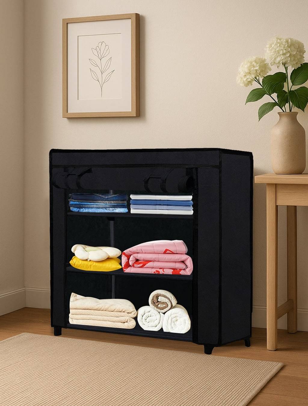     			Premium Steel Frame Wardrobe with Elegant Fabric Cover