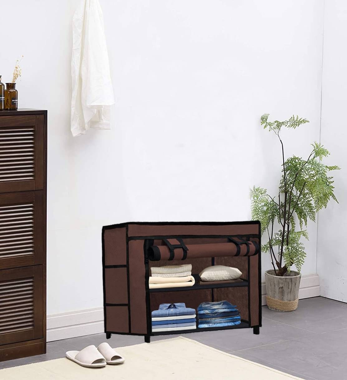     			Premium Steel Frame Wardrobe with Elegant Fabric Cover