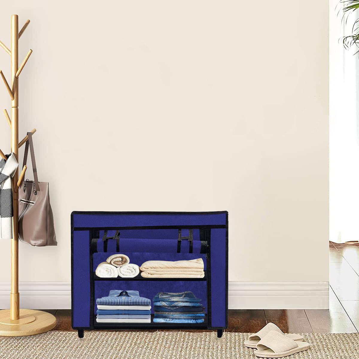    			Premium Steel Frame Wardrobe with Elegant Fabric Cover
