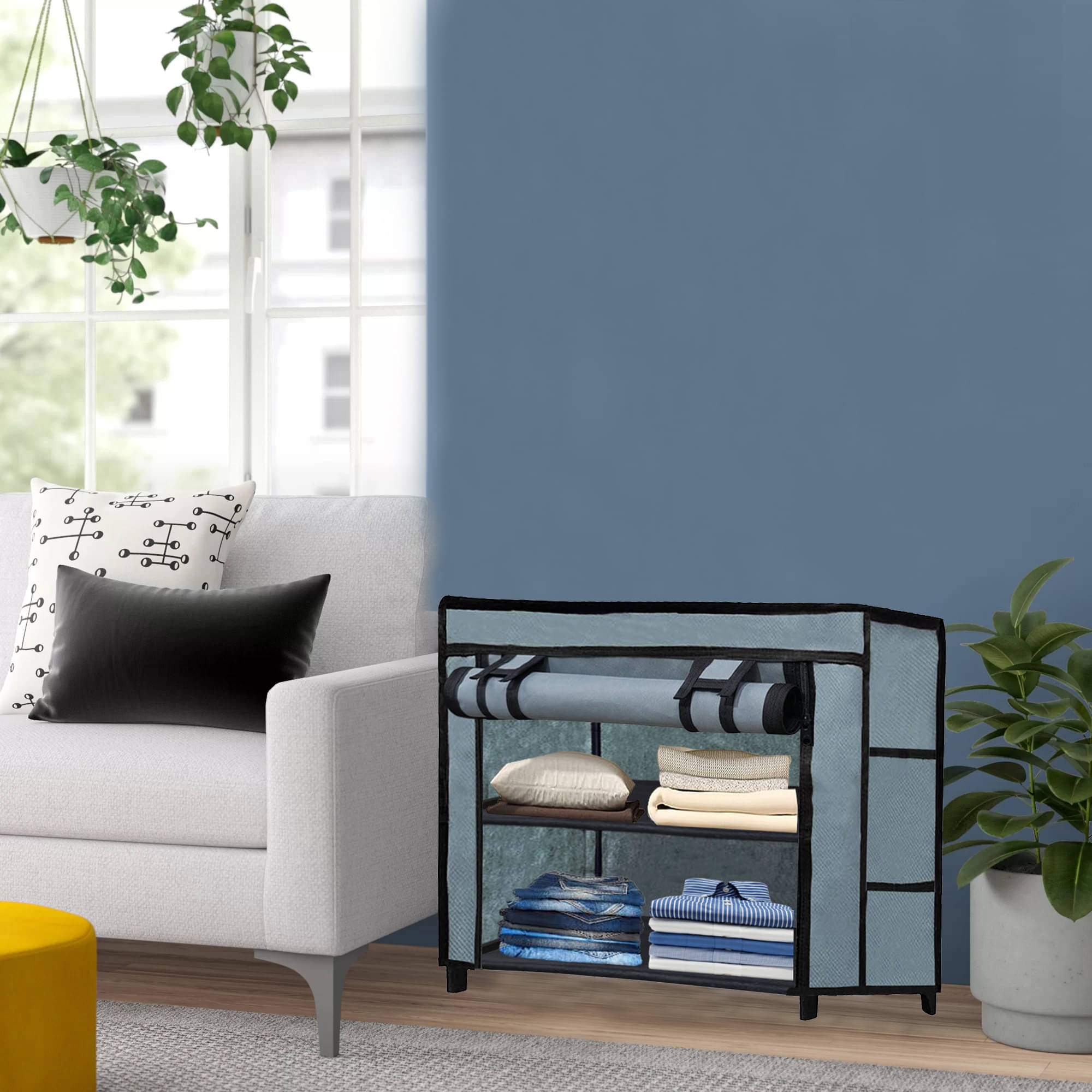     			Premium Steel Frame Wardrobe with Elegant Fabric Cover