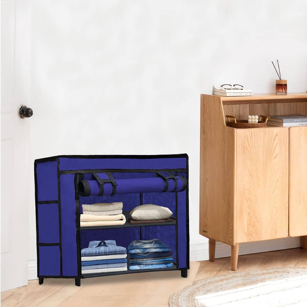     			Premium Steel Frame Wardrobe with Elegant Fabric Cover